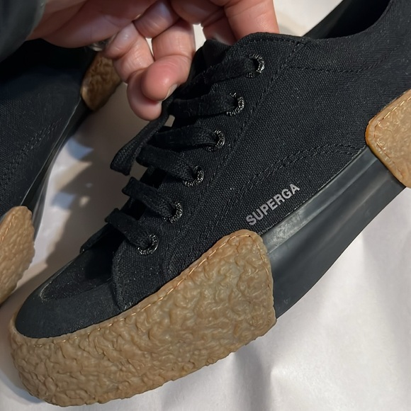 New Superga 2660 Unisex Black Gum cloth big stripe bumper Sneakers M6/W8 - Picture 10 of 14